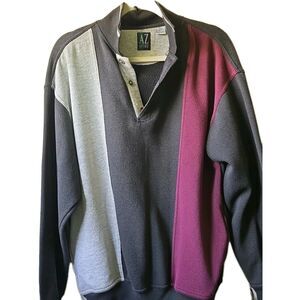 AZ SPORT Men's Vtg 90s Large Gray Black Burgundy Outdoor Button Pullover Shirt